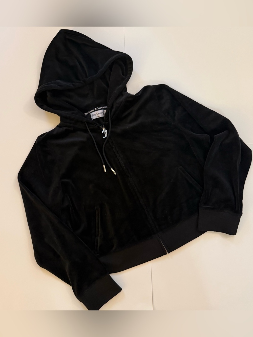 Juicy Couture Black Velour Tracksuit Set - Rhinestone Gothic Back Logo - Size 1X - Picture 3 of 9